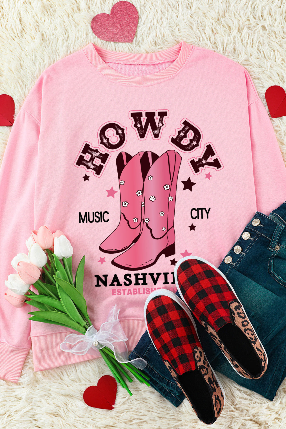 Cowboy Boots Graphic Dropped Shoulder Sweatshirt by Wild and Free Boutique