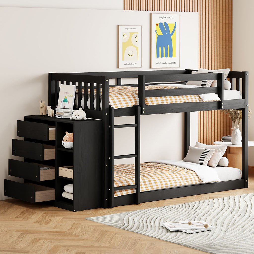 Bunk Bed With 4 Drawers And 3 Shelves by Unique Piece Furniture