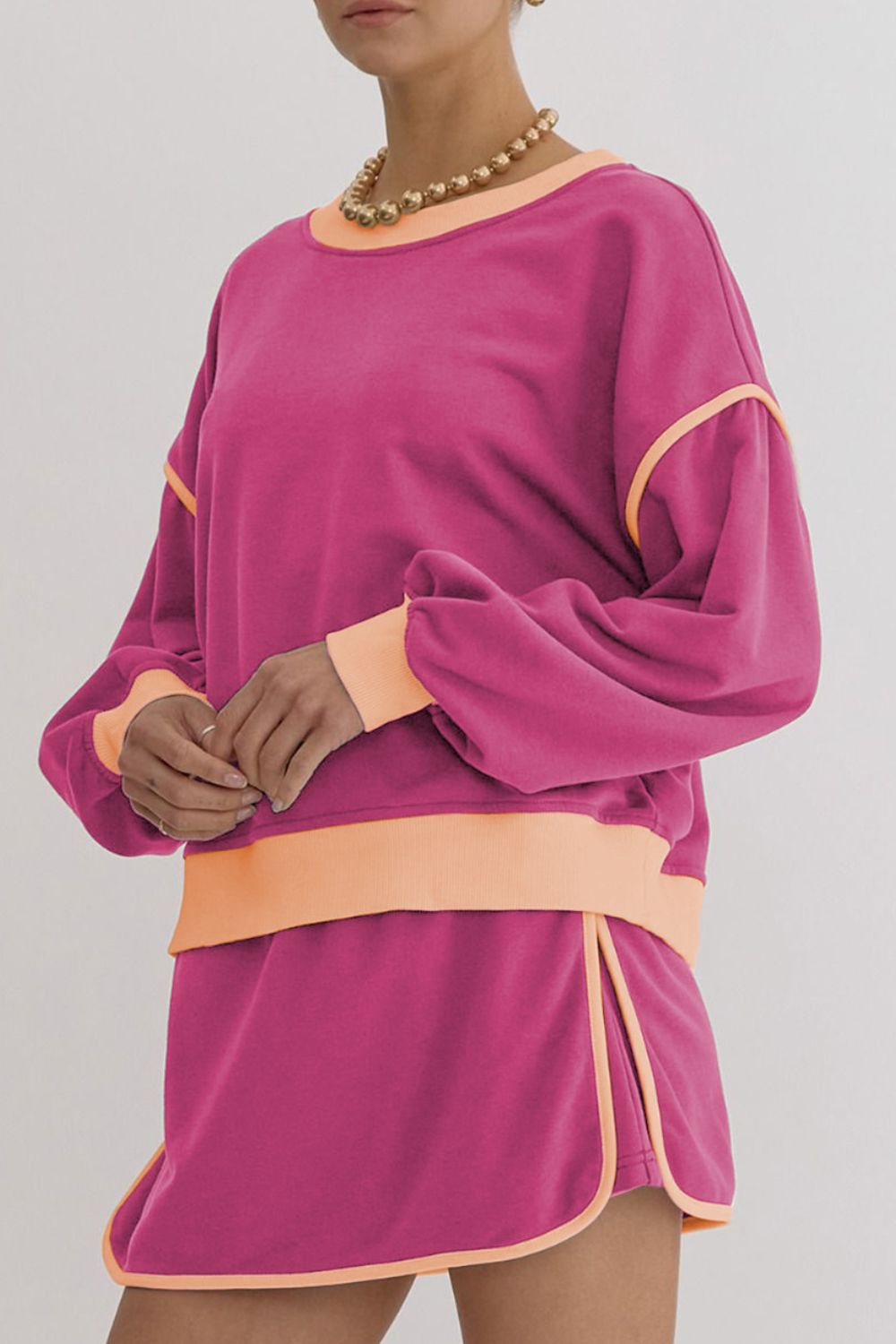 Contrast Trim Round Neck Top and Skort Set by Wild and Free Boutique