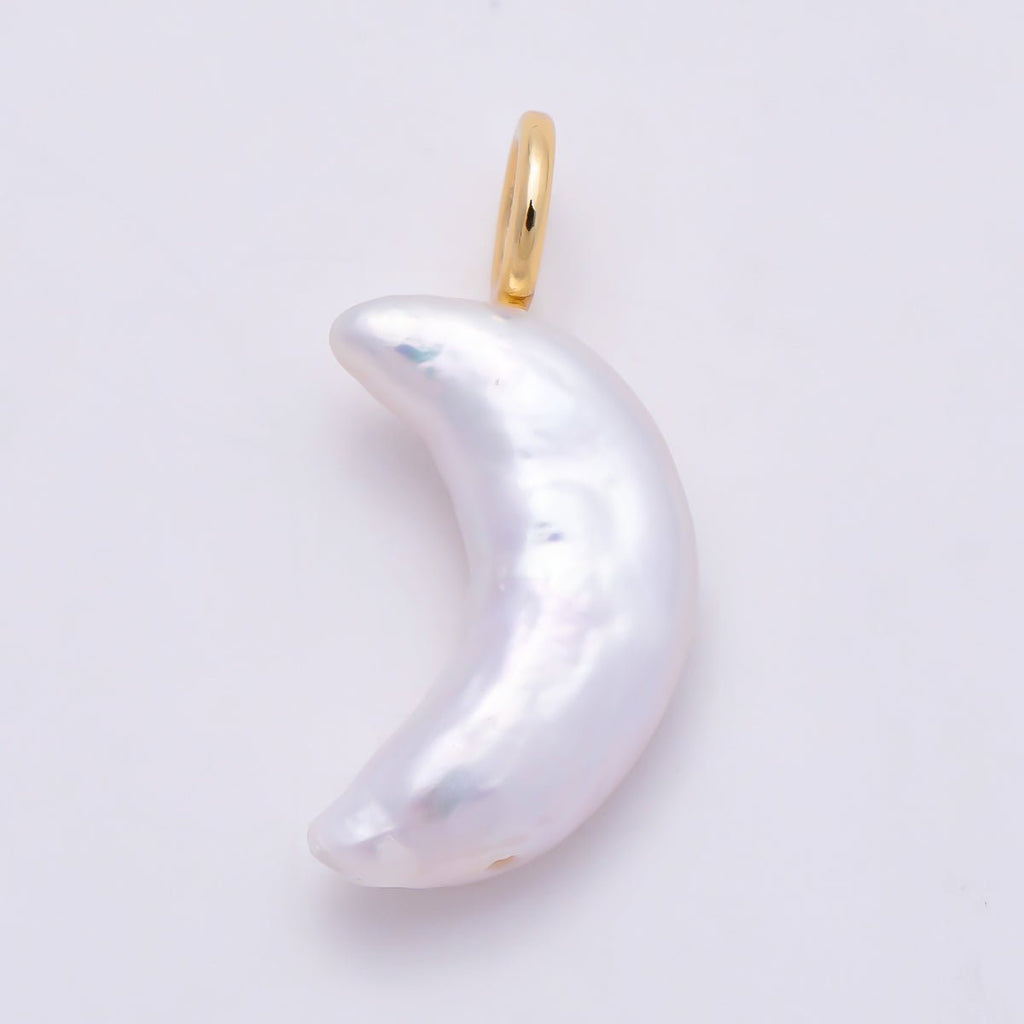 18K Gold Filled 25mm White Shell Pearl Celestial Crescent Moon Pendant | Charms-01569 by DLUXCA