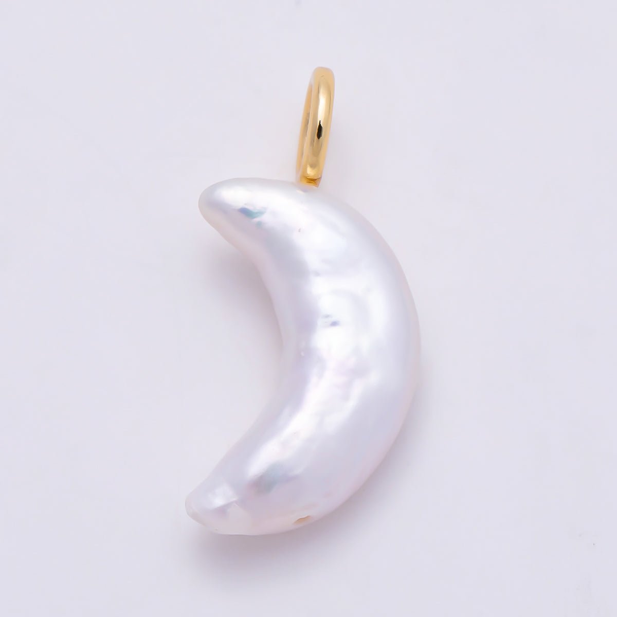 18K Gold Filled 25mm White Shell Pearl Celestial Crescent Moon Pendant | Charms-01569 by DLUXCA