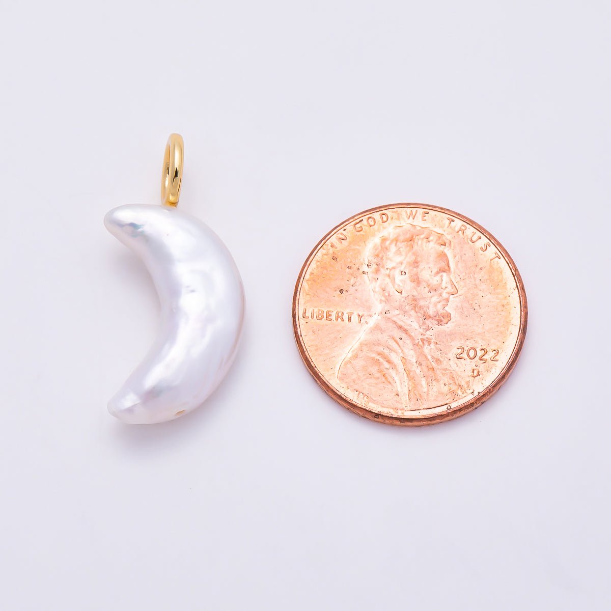 18K Gold Filled 25mm White Shell Pearl Celestial Crescent Moon Pendant | Charms-01569 by DLUXCA