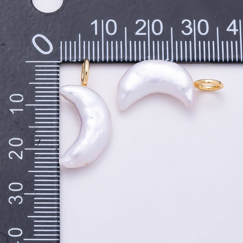 18K Gold Filled 25mm White Shell Pearl Celestial Crescent Moon Pendant | Charms-01569 by DLUXCA