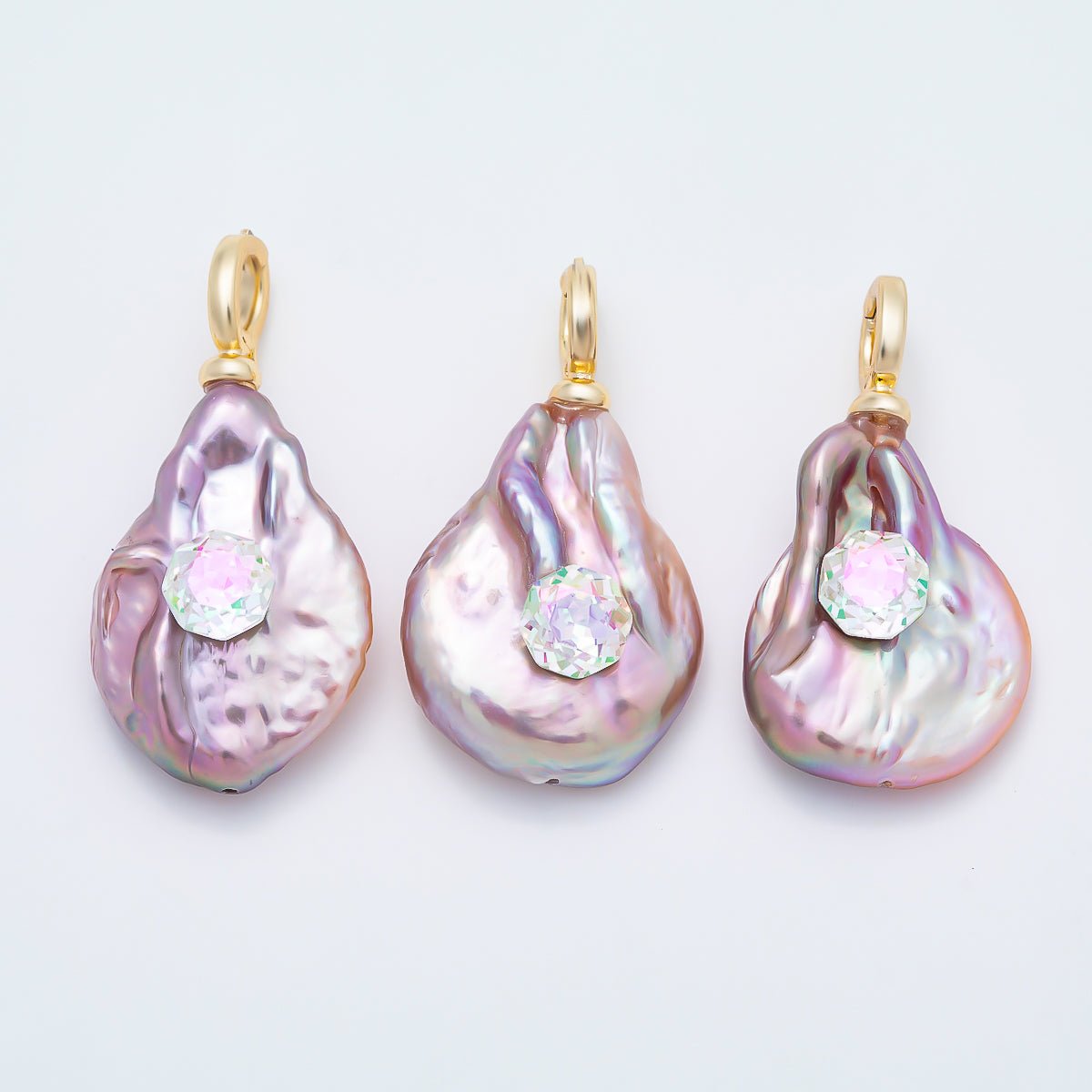 18K Gold Filled 30mm Iridescent CZ Purple Baroque Freshwater Pearl Pendant | Charms-01570 by DLUXCA