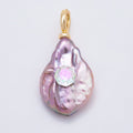 18K Gold Filled 30mm Iridescent CZ Purple Baroque Freshwater Pearl Pendant | Charms-01570 by DLUXCA