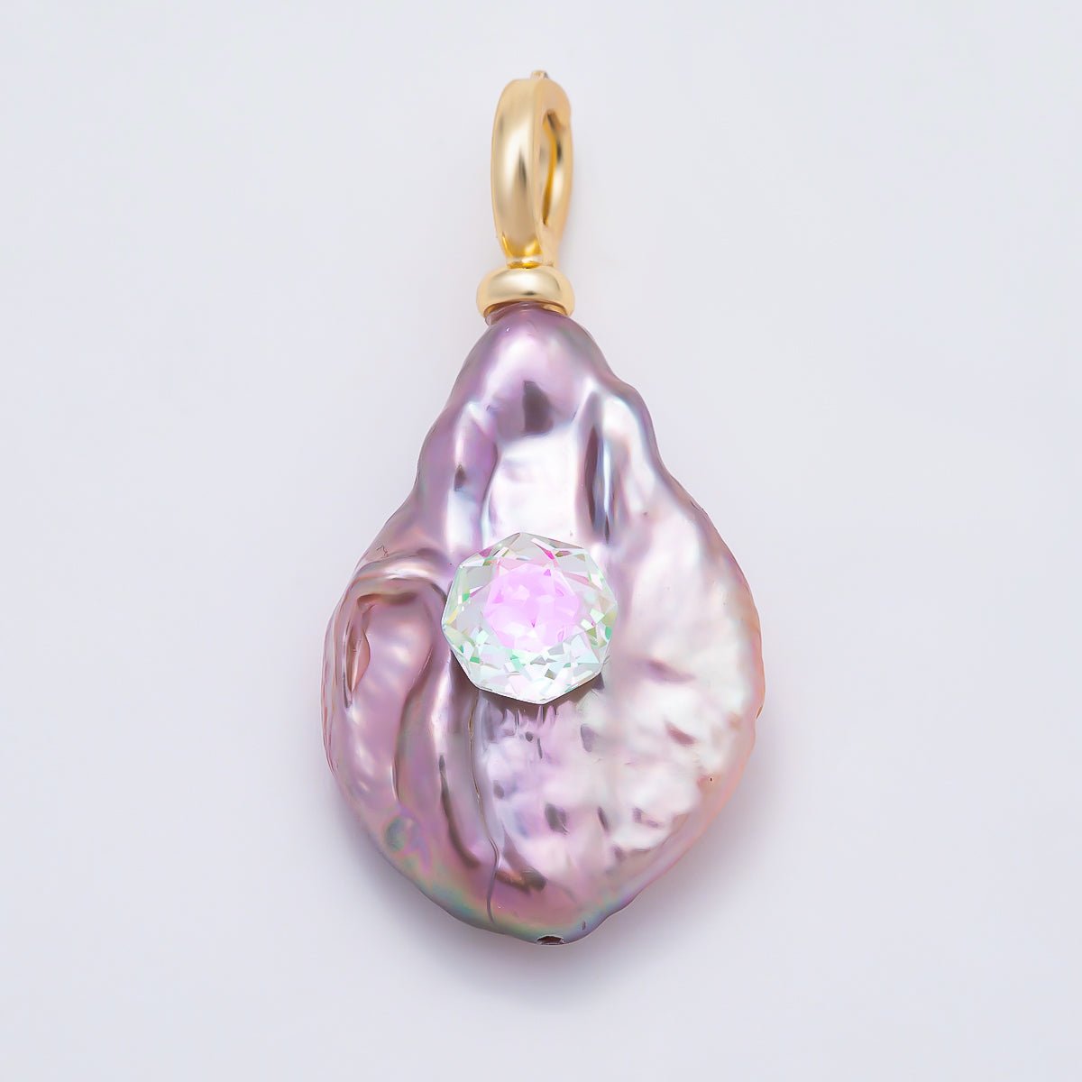 18K Gold Filled 30mm Iridescent CZ Purple Baroque Freshwater Pearl Pendant | Charms-01570 by DLUXCA