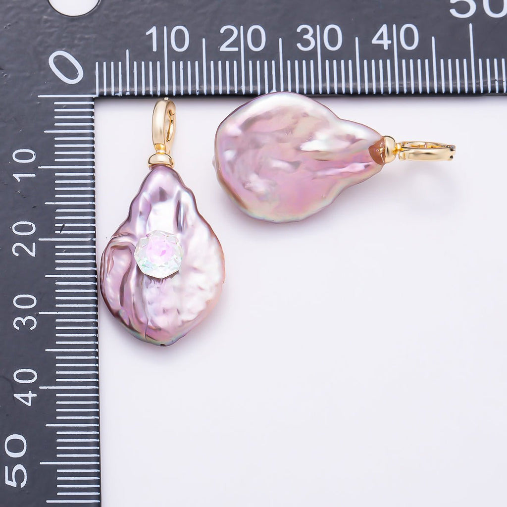 18K Gold Filled 30mm Iridescent CZ Purple Baroque Freshwater Pearl Pendant | Charms-01570 by DLUXCA