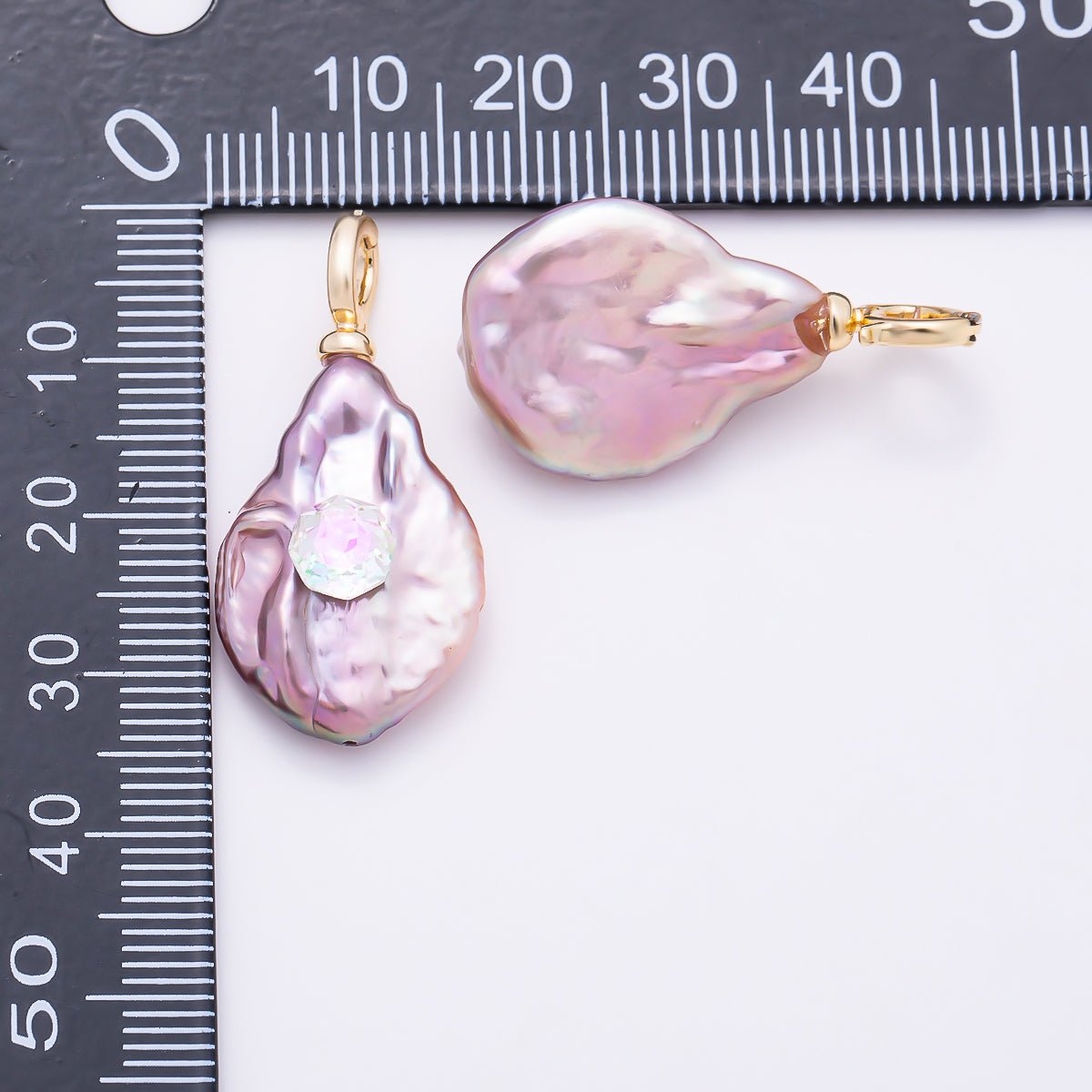 18K Gold Filled 30mm Iridescent CZ Purple Baroque Freshwater Pearl Pendant | Charms-01570 by DLUXCA