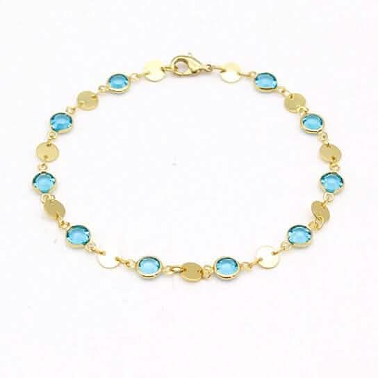 18k Gold Filled High Polish Finish Aquamarine Crystal Ankle Bracelet by DailySale