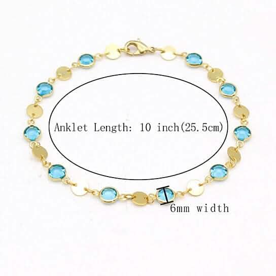 18k Gold Filled High Polish Finish Aquamarine Crystal Ankle Bracelet by DailySale