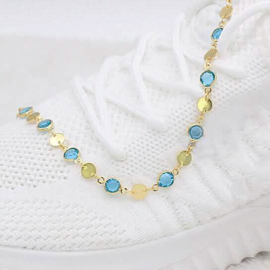 18k Gold Filled High Polish Finish Aquamarine Crystal Ankle Bracelet by DailySale