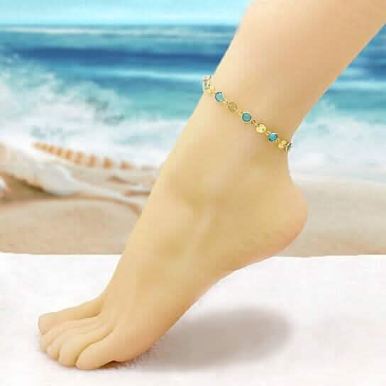 18k Gold Filled High Polish Finish Aquamarine Crystal Ankle Bracelet by DailySale