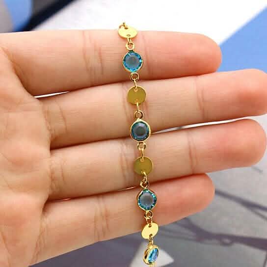 18k Gold Filled High Polish Finish Aquamarine Crystal Ankle Bracelet by DailySale