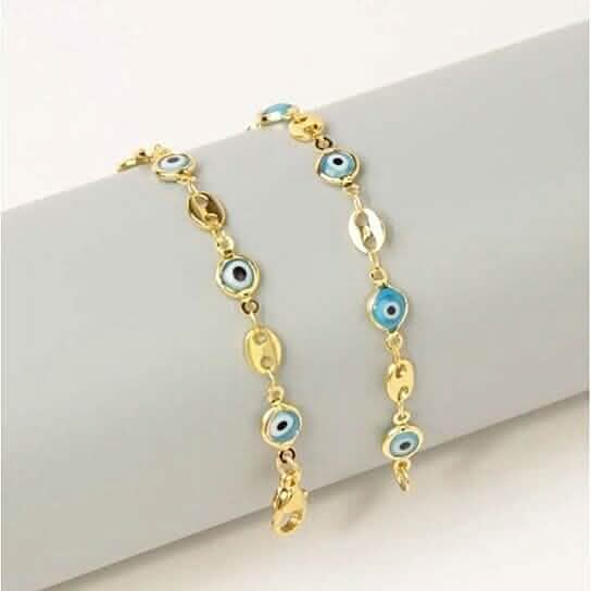 18k Gold Plated Mariner Light Blue Evil Eye Crystal Anklet by DailySale