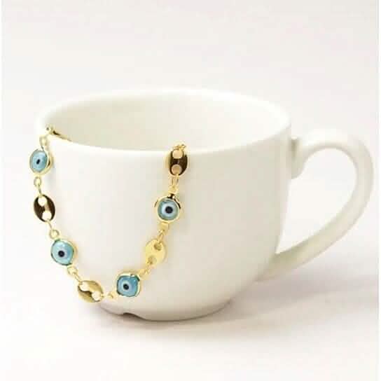 18k Gold Plated Mariner Light Blue Evil Eye Crystal Anklet by DailySale