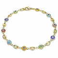 18k Women's Gold Filled High Polish Finish Mariner Marina- Multi-color Evil Eye Lobster Clasp Ankle Bracelet 10'' Inch by DailySale