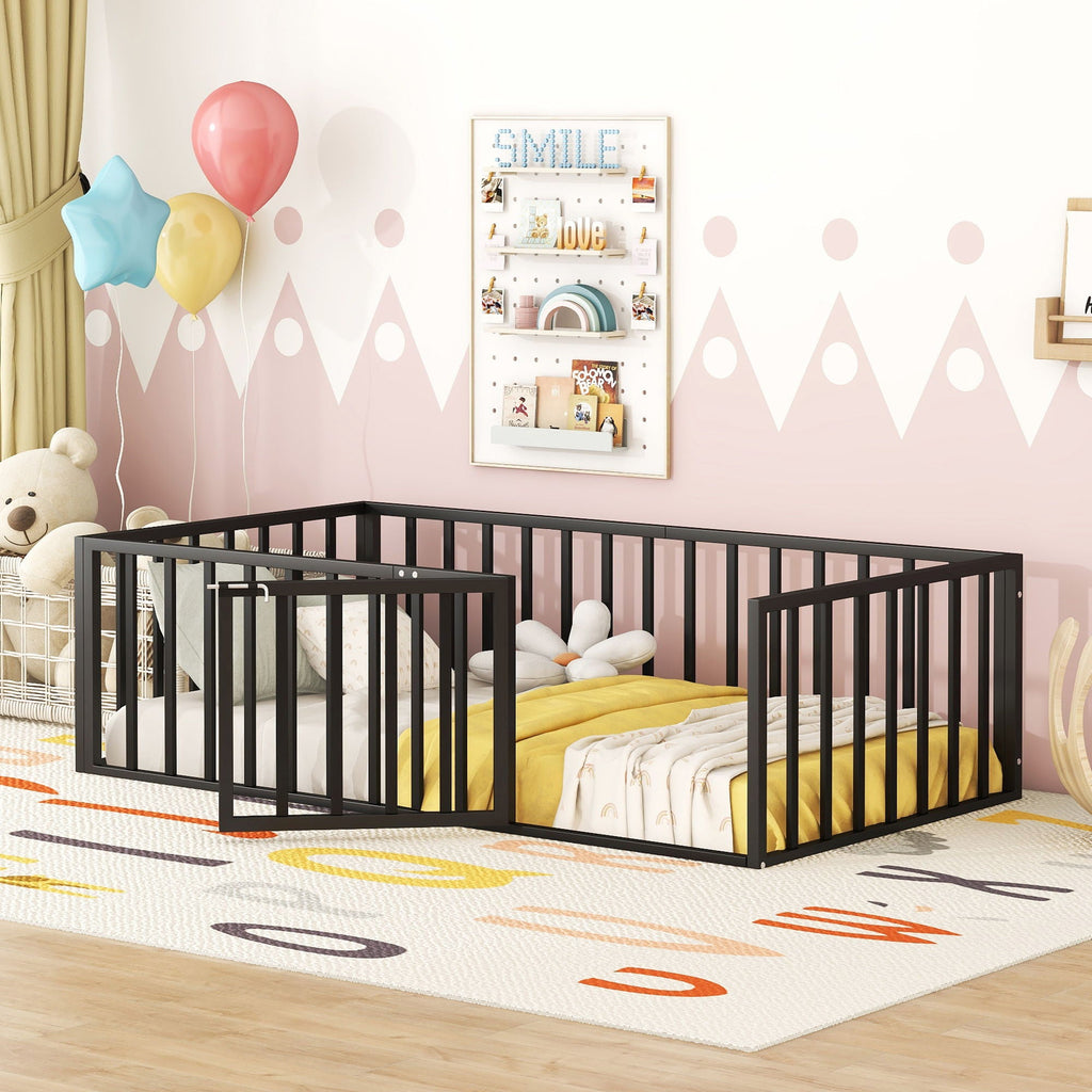 Metal Floor Bed Frame With Fence And Door by Unique Piece Furniture
