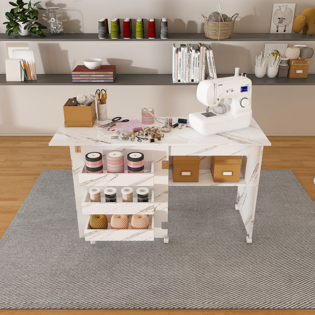 4 In 1 Folding Sewing Table With Lockable Wheels, Multi Functional Craft Station - White by Unique Piece Furniture