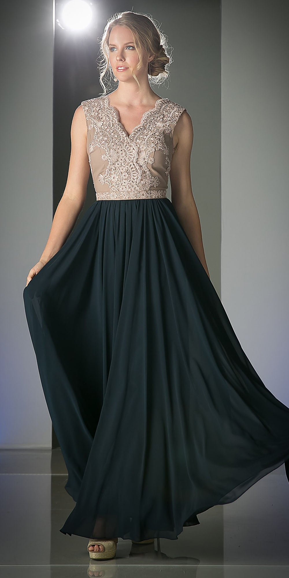 Cinderella Divine 1965 Sleeveless Dress V-Neck Embroidered Bodice by DiscountDressShop