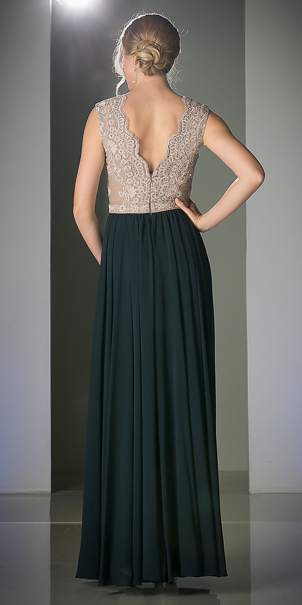 Cinderella Divine 1965 Sleeveless Dress V-Neck Embroidered Bodice by DiscountDressShop