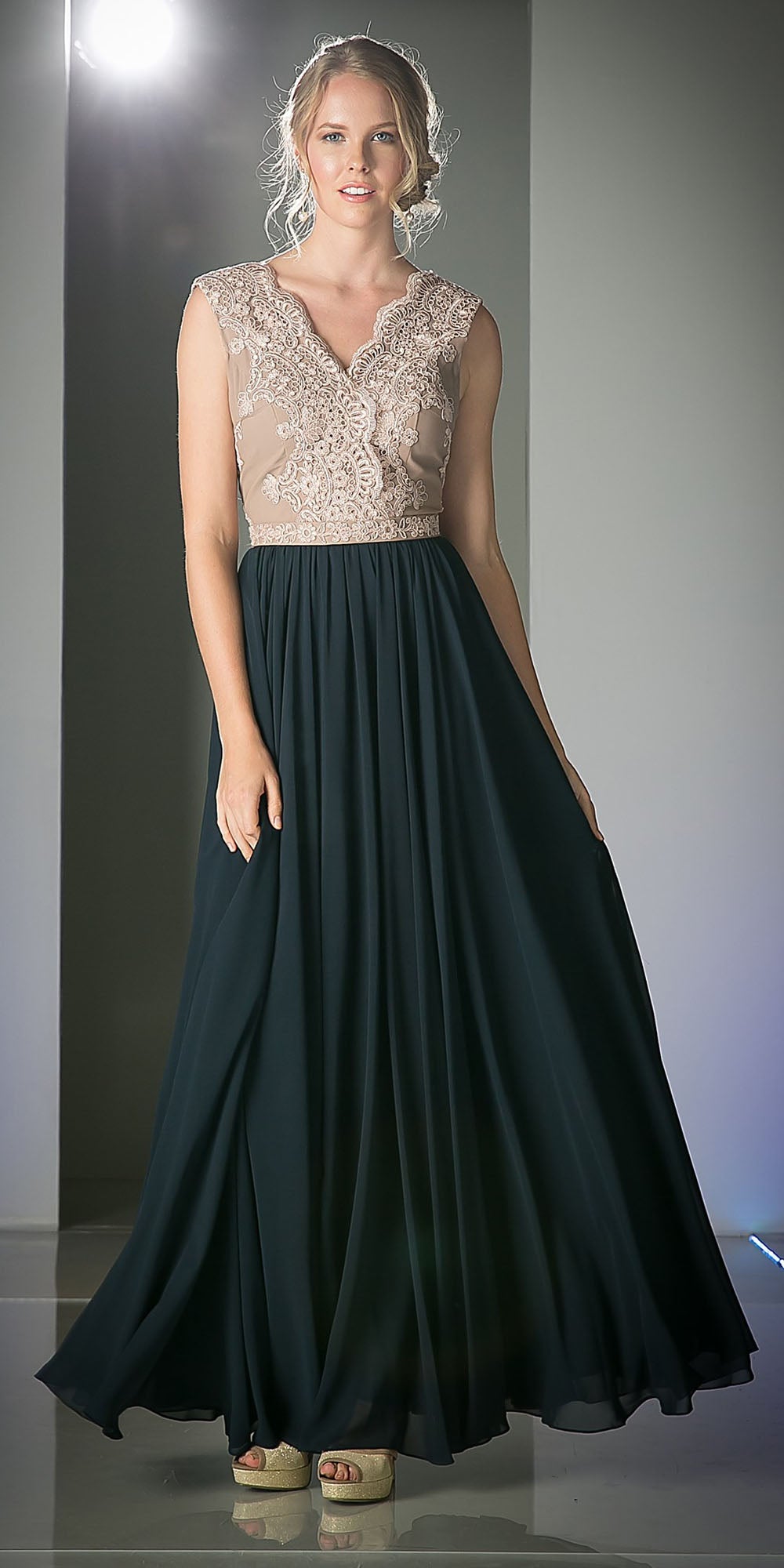 Cinderella Divine 1965 Sleeveless Dress V-Neck Embroidered Bodice by DiscountDressShop
