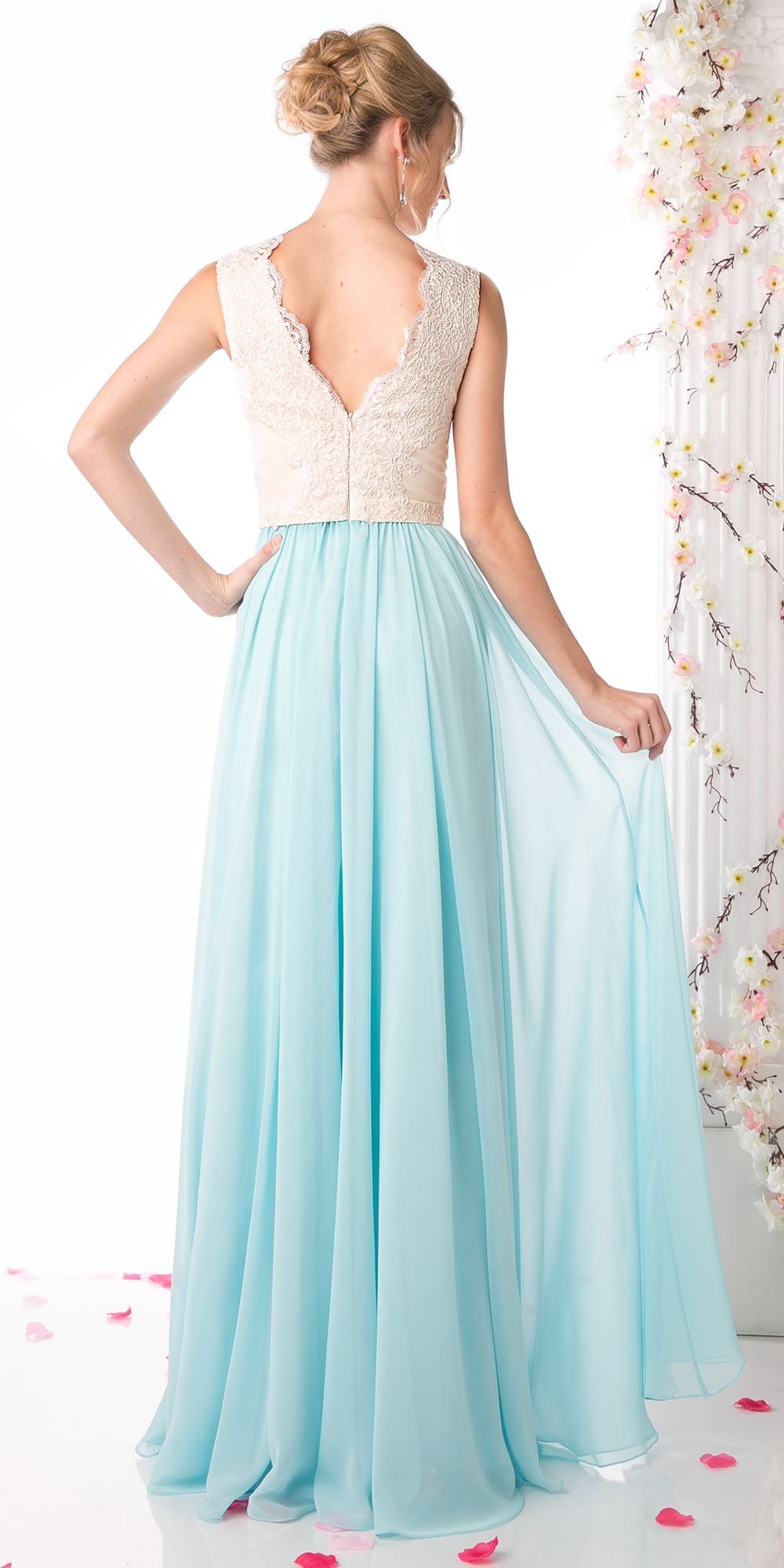Cinderella Divine 1965 Sleeveless Dress V-Neck Embroidered Bodice by DiscountDressShop