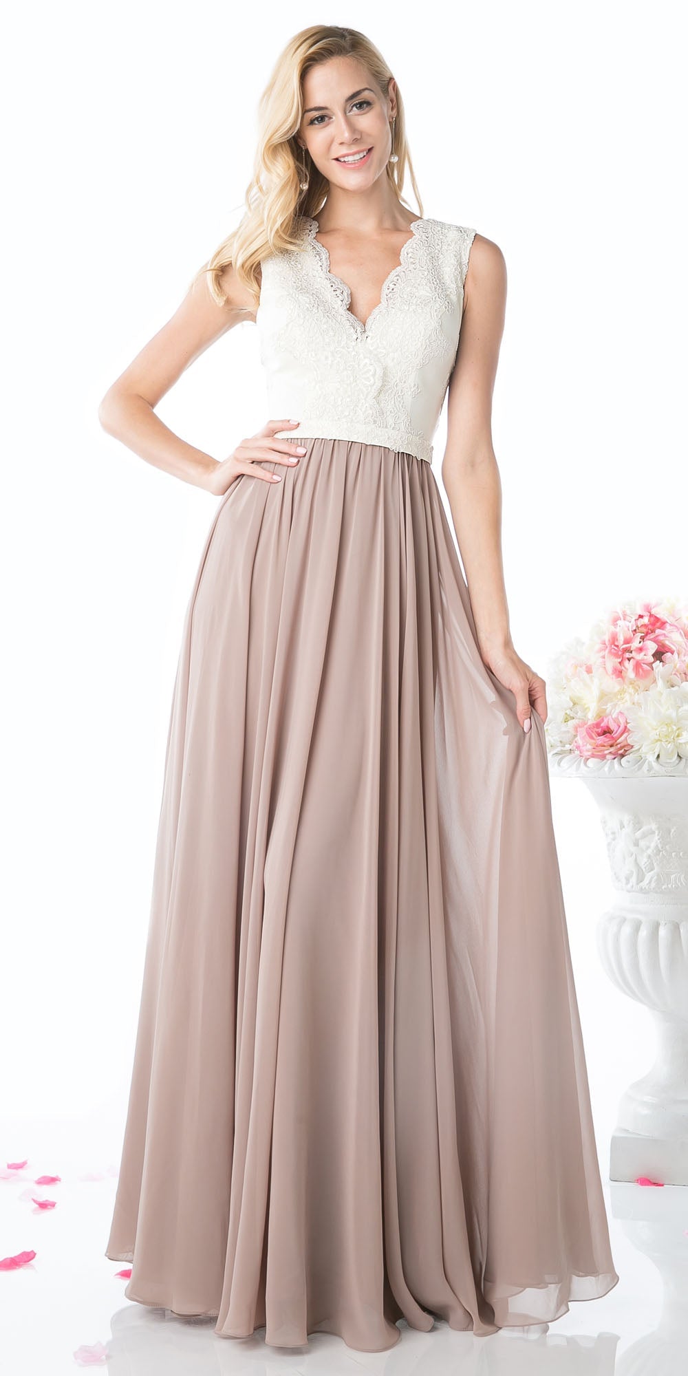 Cinderella Divine 1965 Sleeveless Dress V-Neck Embroidered Bodice by DiscountDressShop