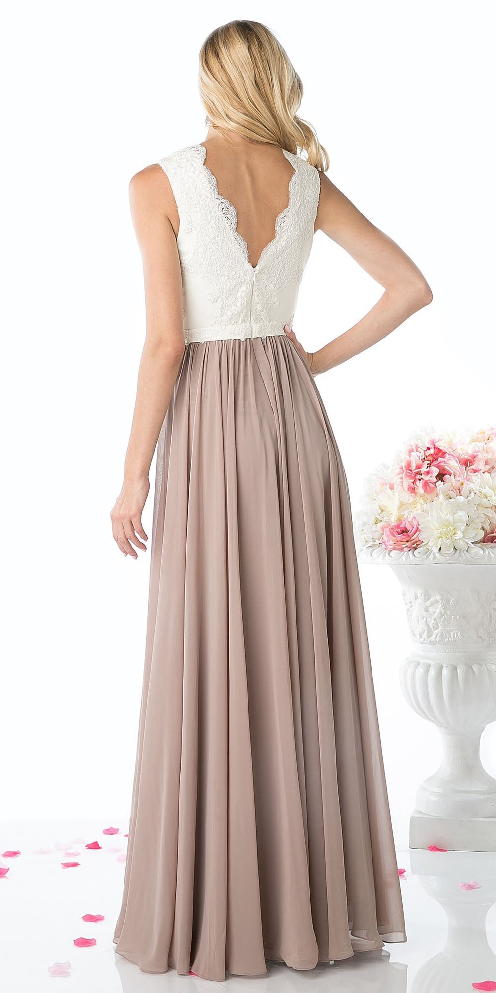 Cinderella Divine 1965 Sleeveless Dress V-Neck Embroidered Bodice by DiscountDressShop