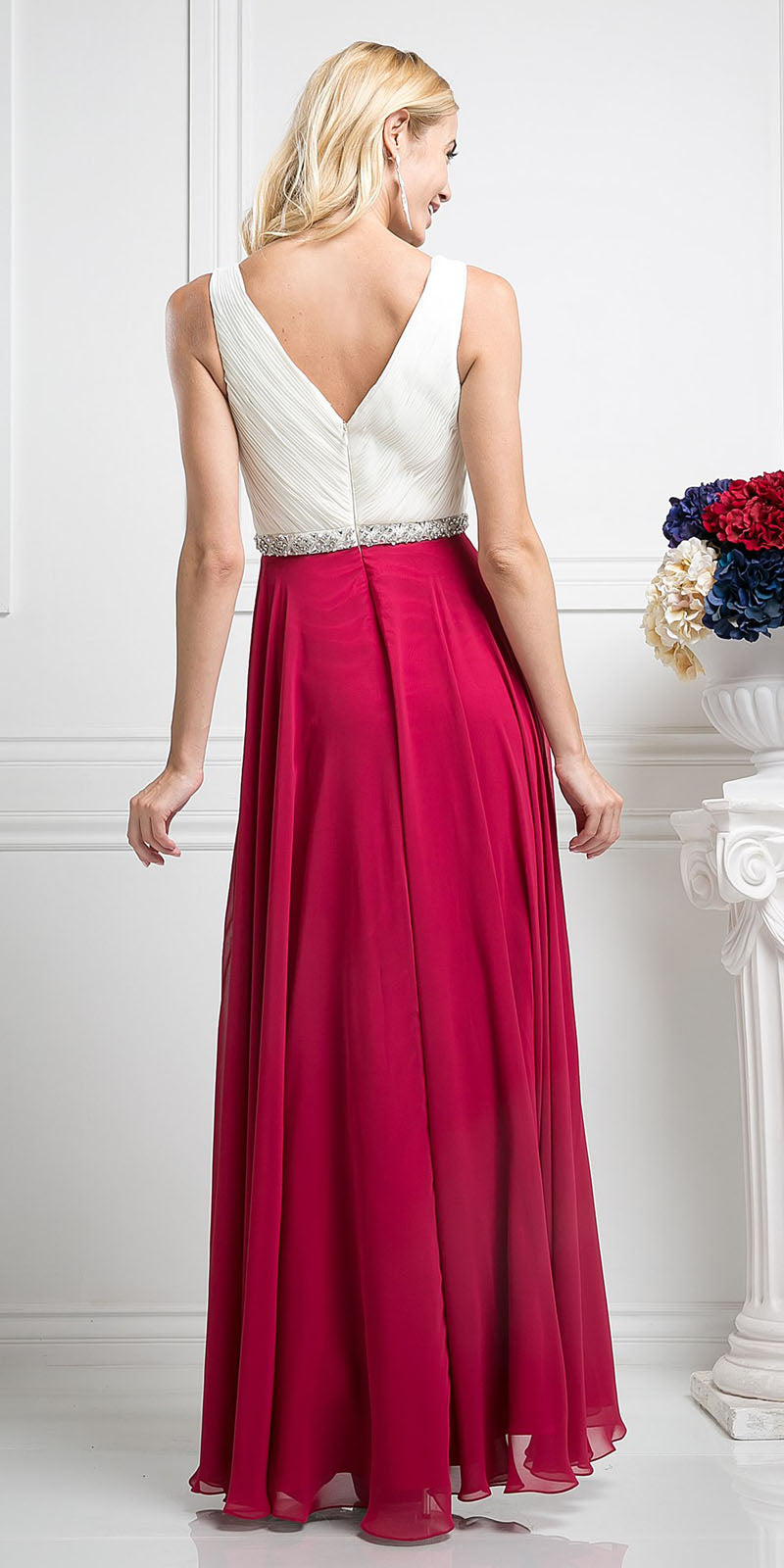 Cinderella Divine 1968 A-Line Chiffon Dress Pleated V Neck by DiscountDressShop