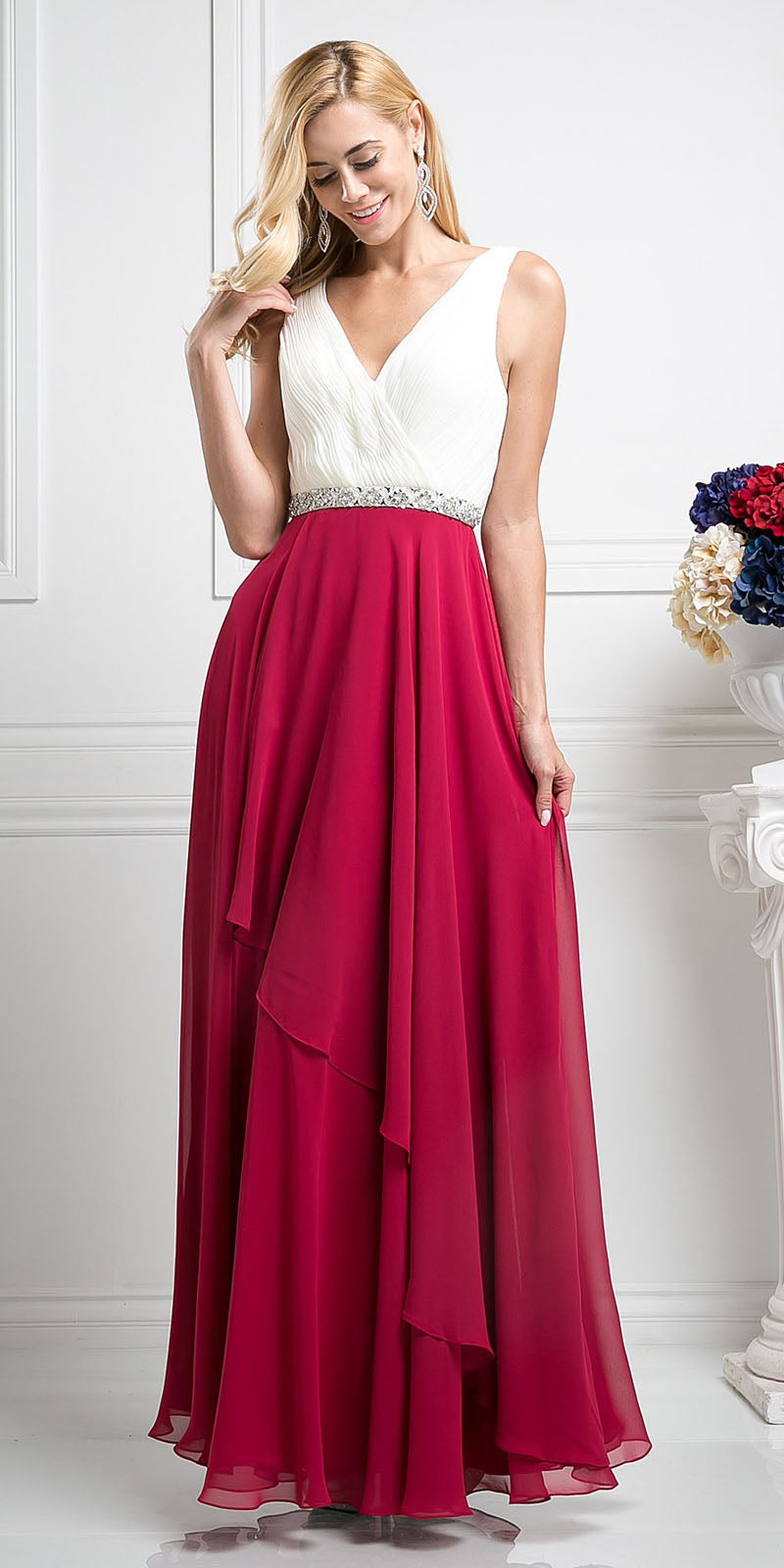 Cinderella Divine 1968 A-Line Chiffon Dress Pleated V Neck by DiscountDressShop