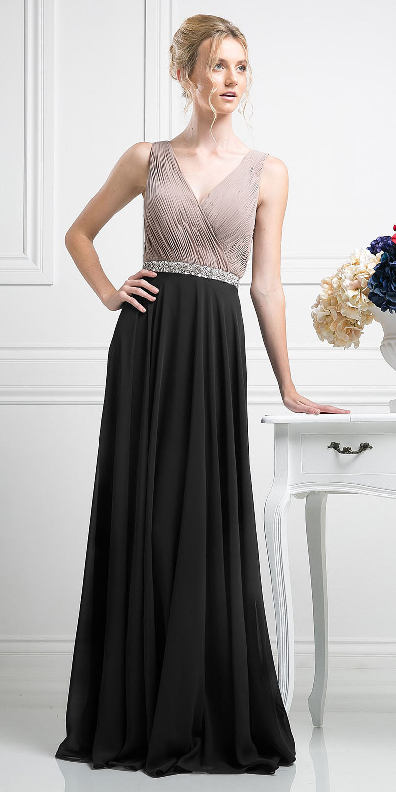 Cinderella Divine 1968 A-Line Chiffon Dress Pleated V Neck by DiscountDressShop