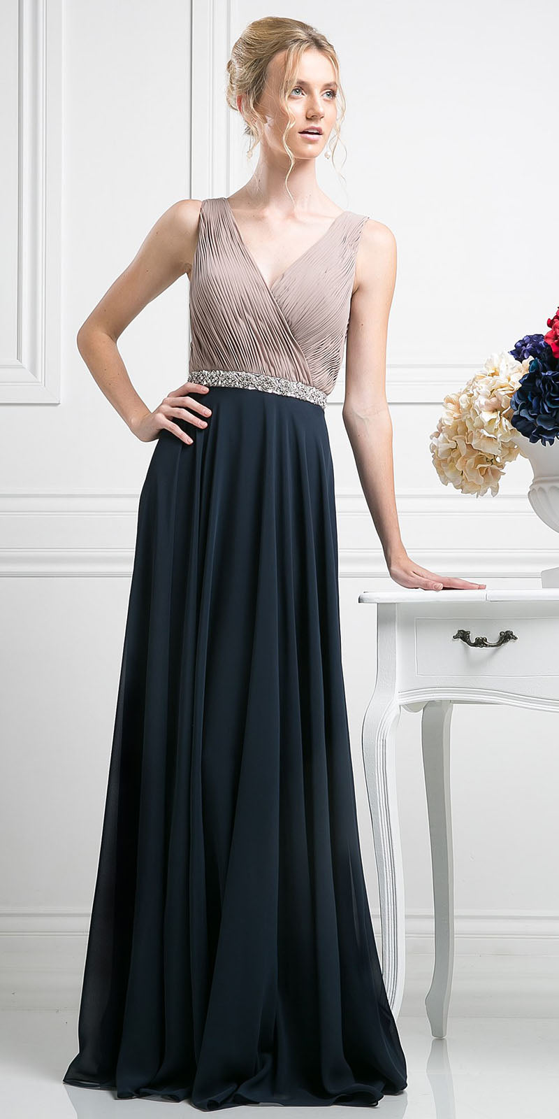 Cinderella Divine 1968 A-Line Chiffon Dress Pleated V Neck by DiscountDressShop