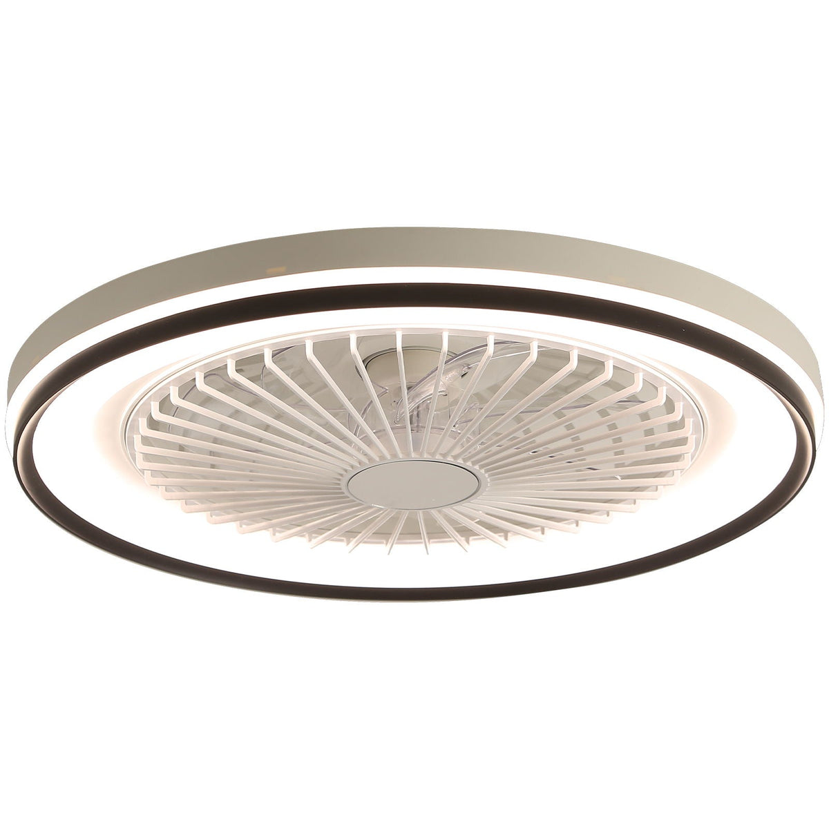 RGB Dimmable LED Enclosed Ceiling Fan With Light Flush Mount Bladeless, 6 Speed, Remote Control - White by Unique Piece Furniture