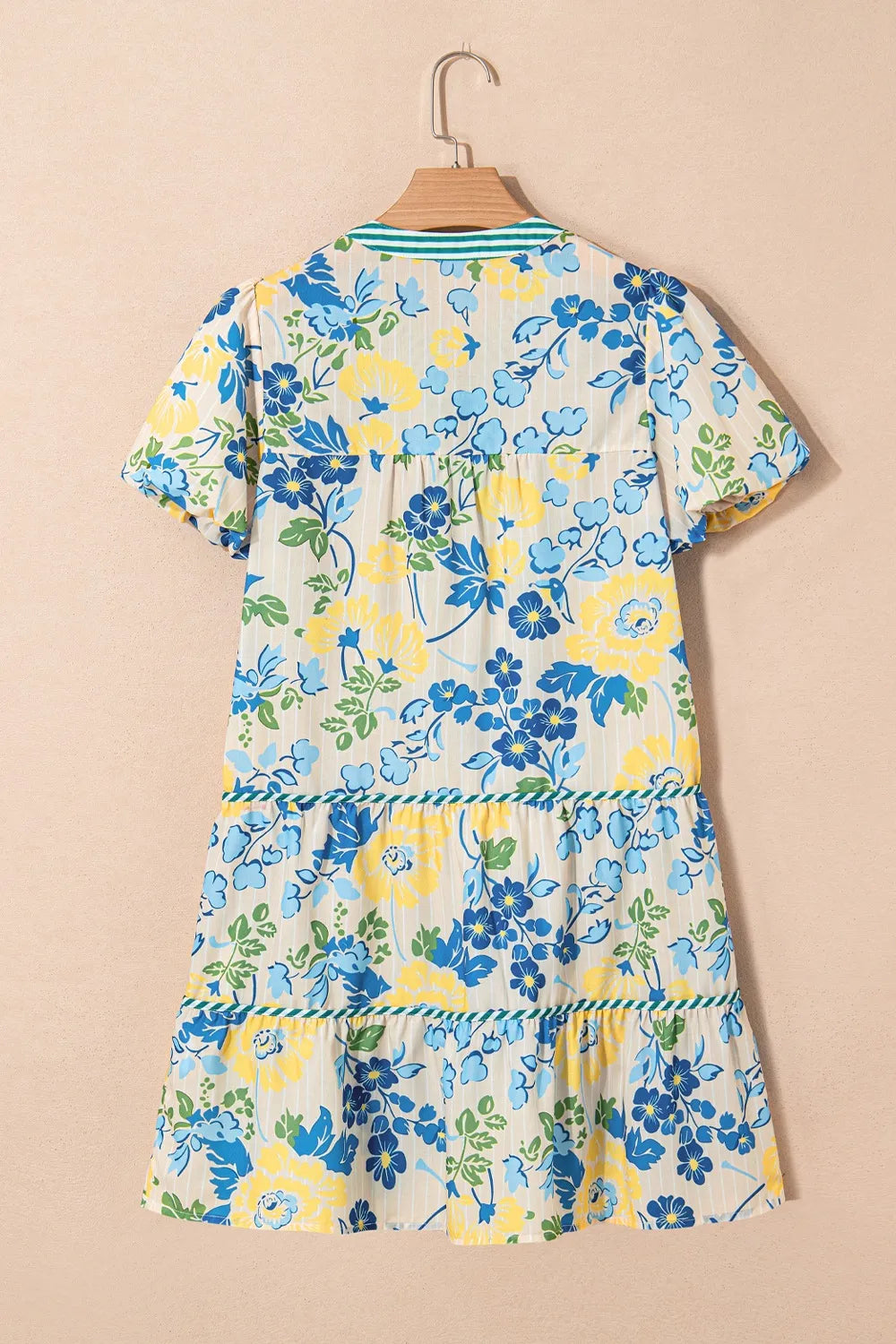 Floral Striped Trim Puff Short Sleeve Dress by Simply Love