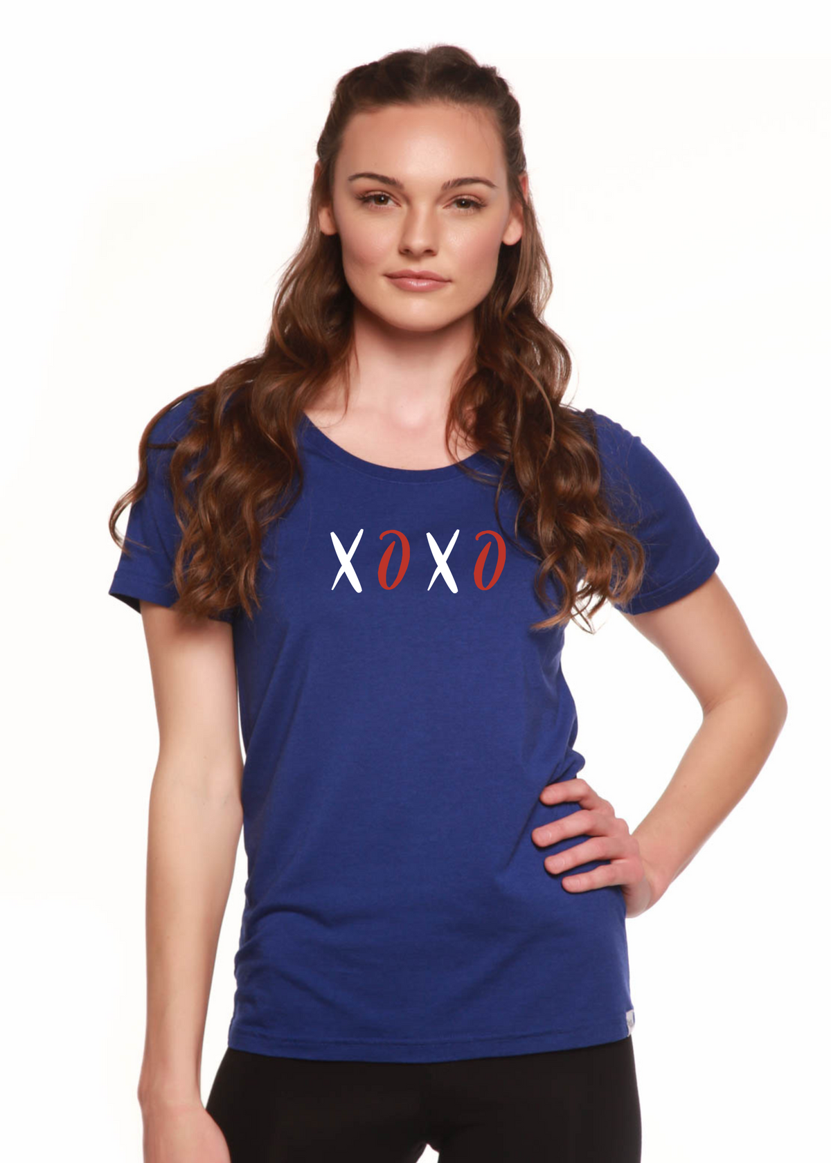 XOXO Women's Bamboo Sleeve Scoop Neck Graphic T-Shirt by Spun Bamboo