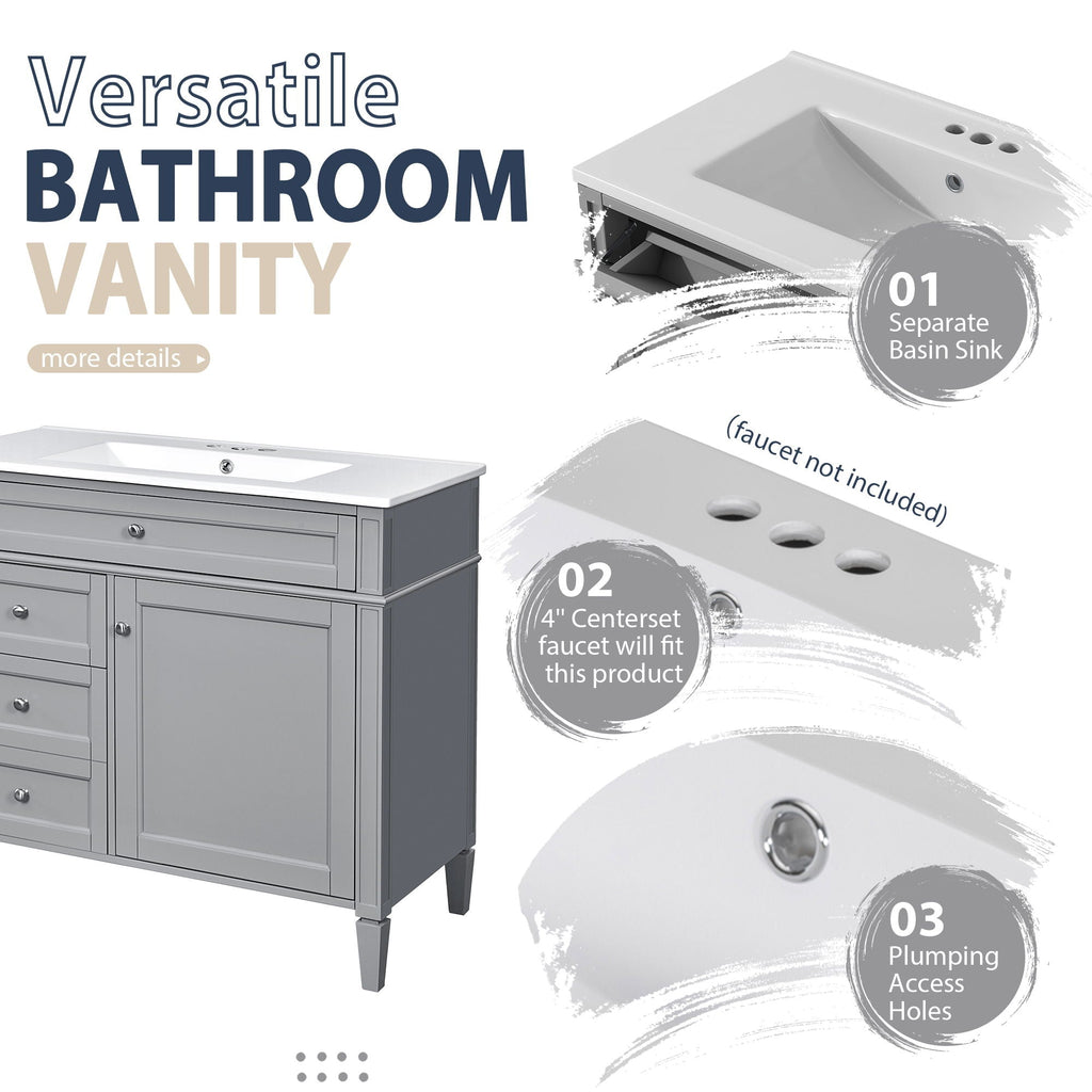 Bathroom Vanity With Mirror Cabinet, Single Sink With 2 Soft Closing Doors And 4 Drawers by Unique Piece Furniture