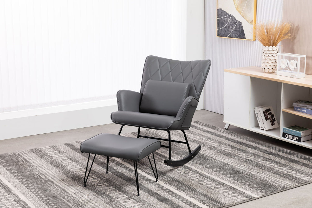 Rocking Accent Chair With Lumbar Pillow And Ottoman by Unique Piece Furniture