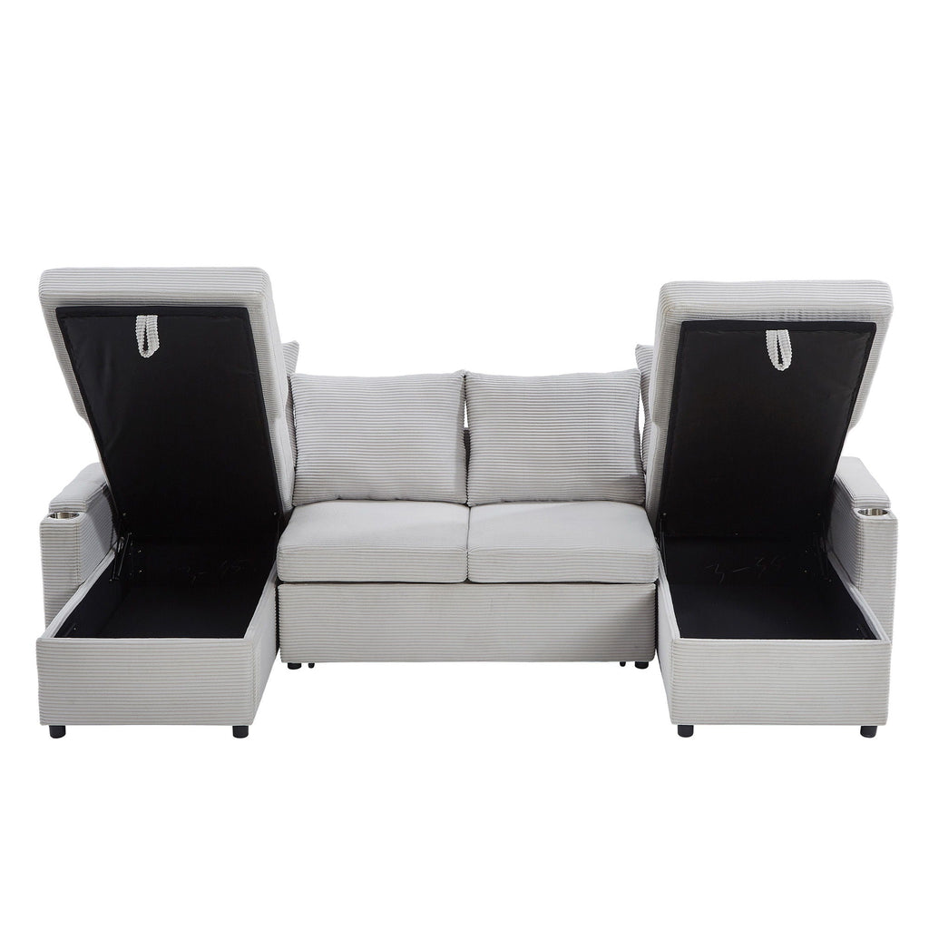 U Shaped Sectional Sofa Bed With Storage Chaise Lounges, USB Ports, And Cup Holders by Unique Piece Furniture