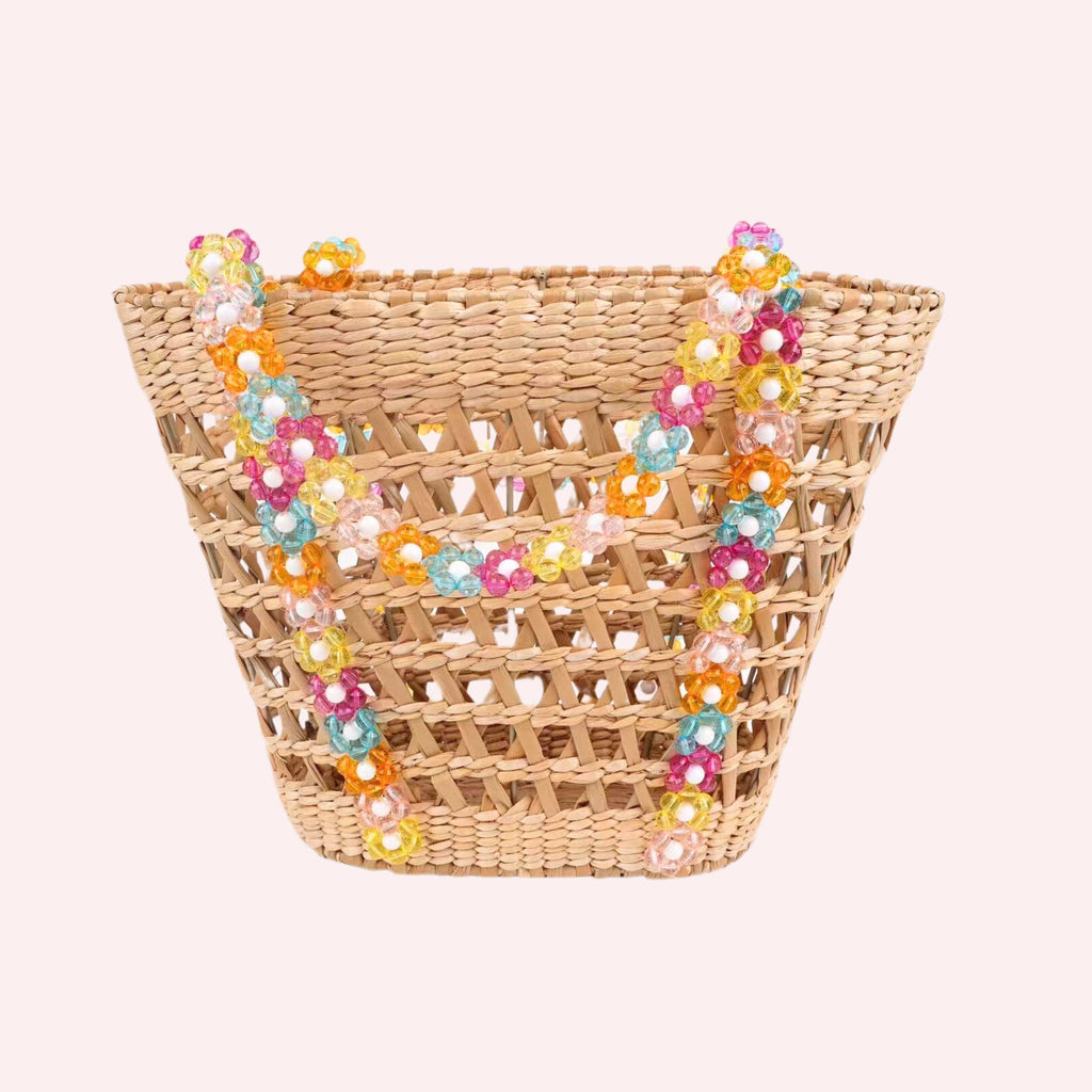 Beaded Beach Basket Tote by By Jenna Lee