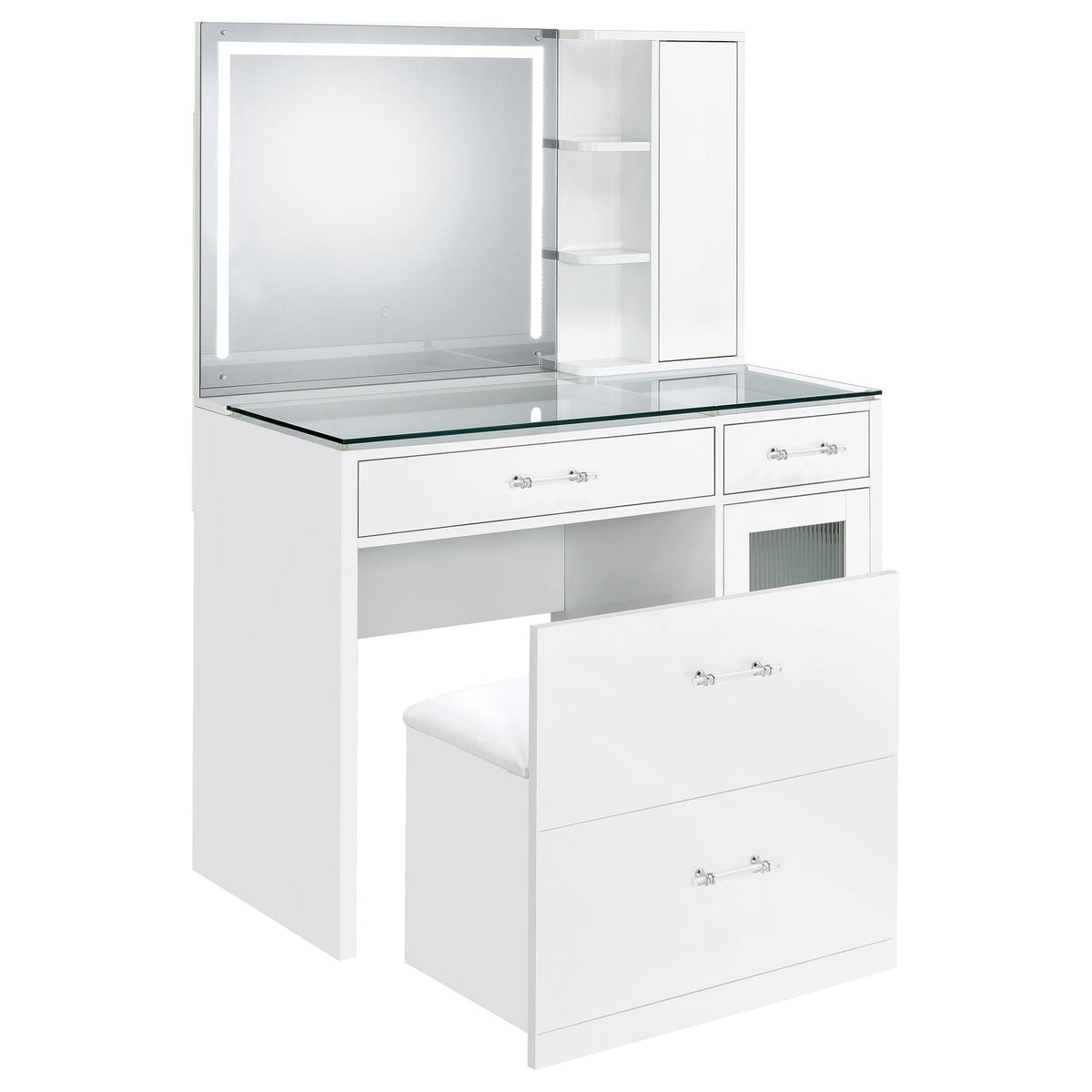 Flora 2-drawer Vanity Set with LED Mirror White High Gloss by Unique Piece Furniture