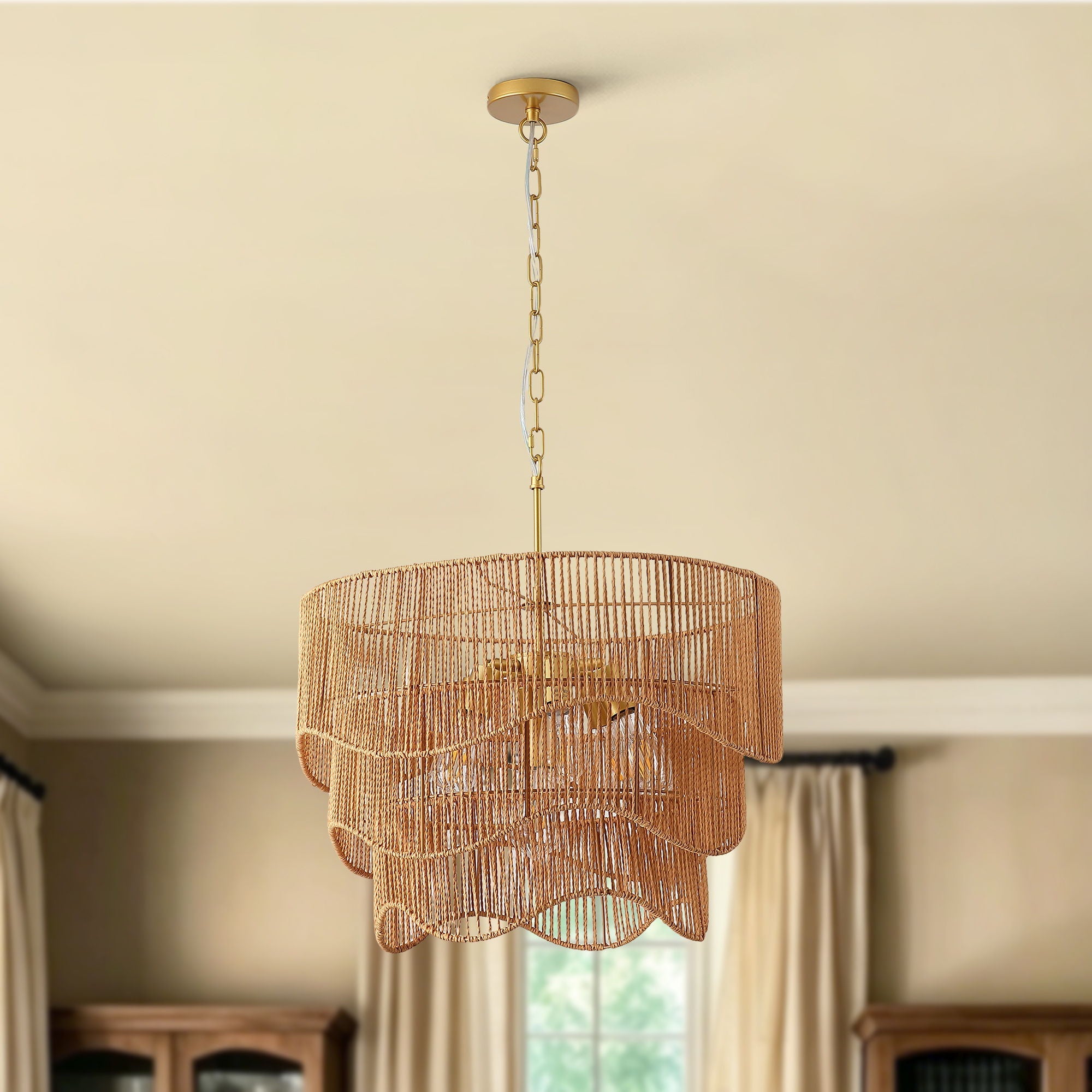 Chandelier With 7 Light E26 Base, Adjustable Height Wave Pendant Light For Living Room - Gold by Unique Piece Furniture
