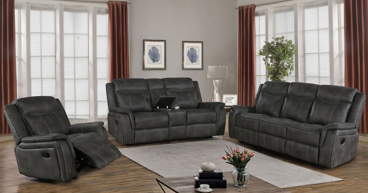 Lawrence 3-piece Upholstered Reclining Sofa Set Charcoal by Unique Piece Furniture
