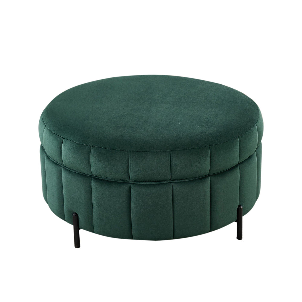 Upholstered Round Ottoman With Reversible Lid, Channel Tufted Pumpkin Shape by Unique Piece Furniture