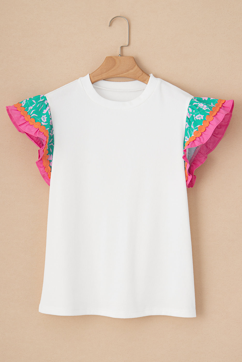 White Contrast Ricrac Floral Sleeve Top by Wild and Free Boutique
