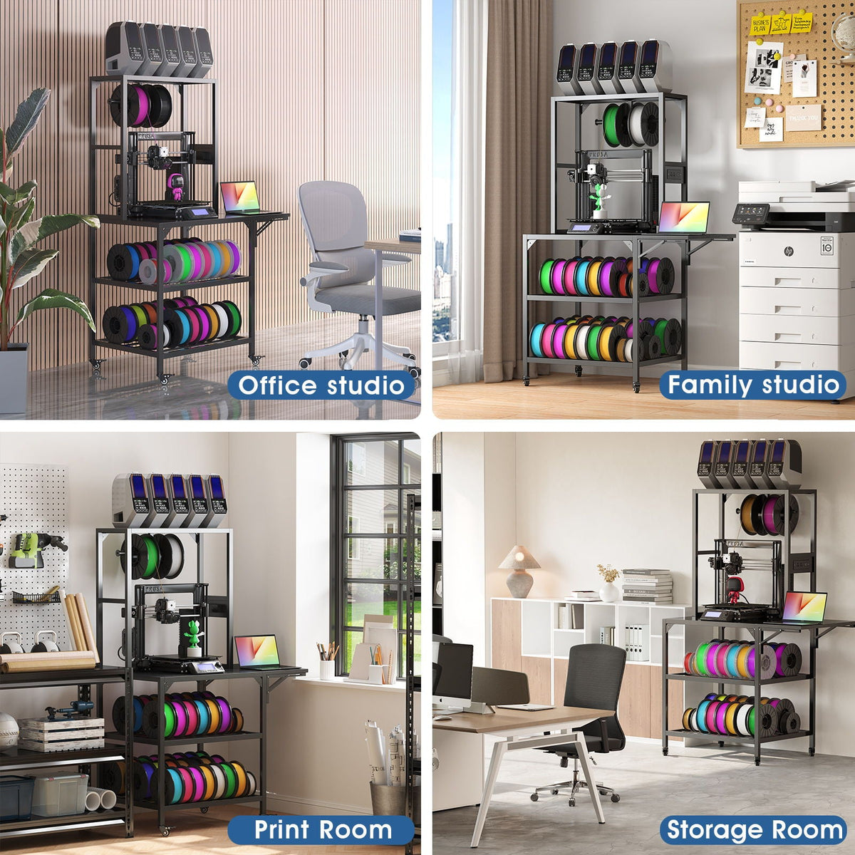 Heavy Duty 3D Printer Stand With Filament Storage Rack - Black by Unique Piece Furniture