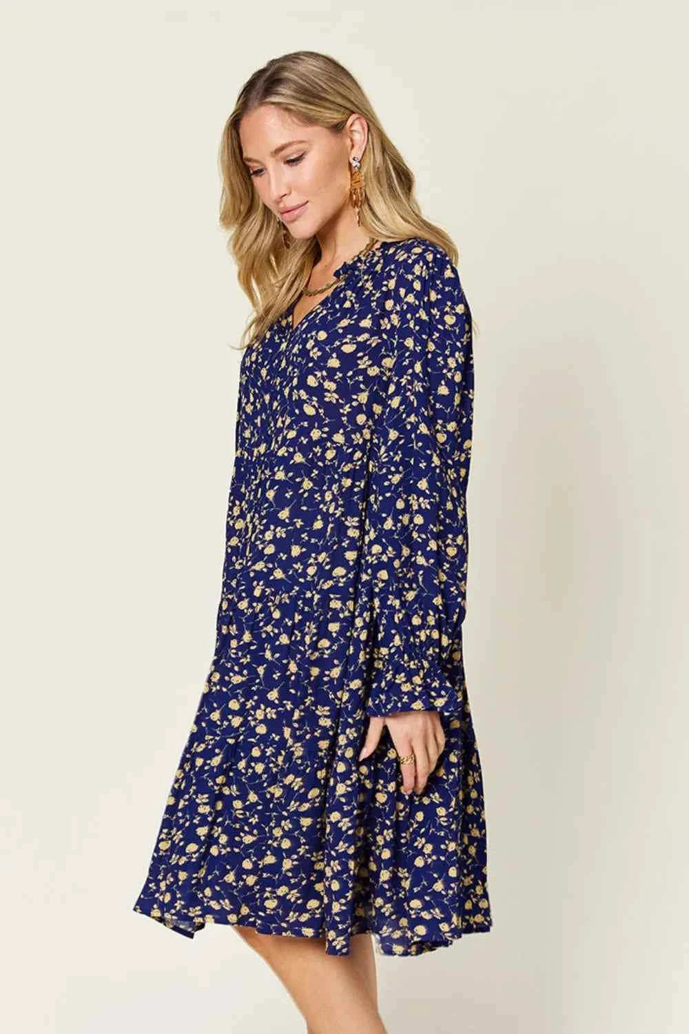 Double Take Full Size Printed Ruffle Hem Long Sleeve Tiered Dress by Wild and Free Boutique