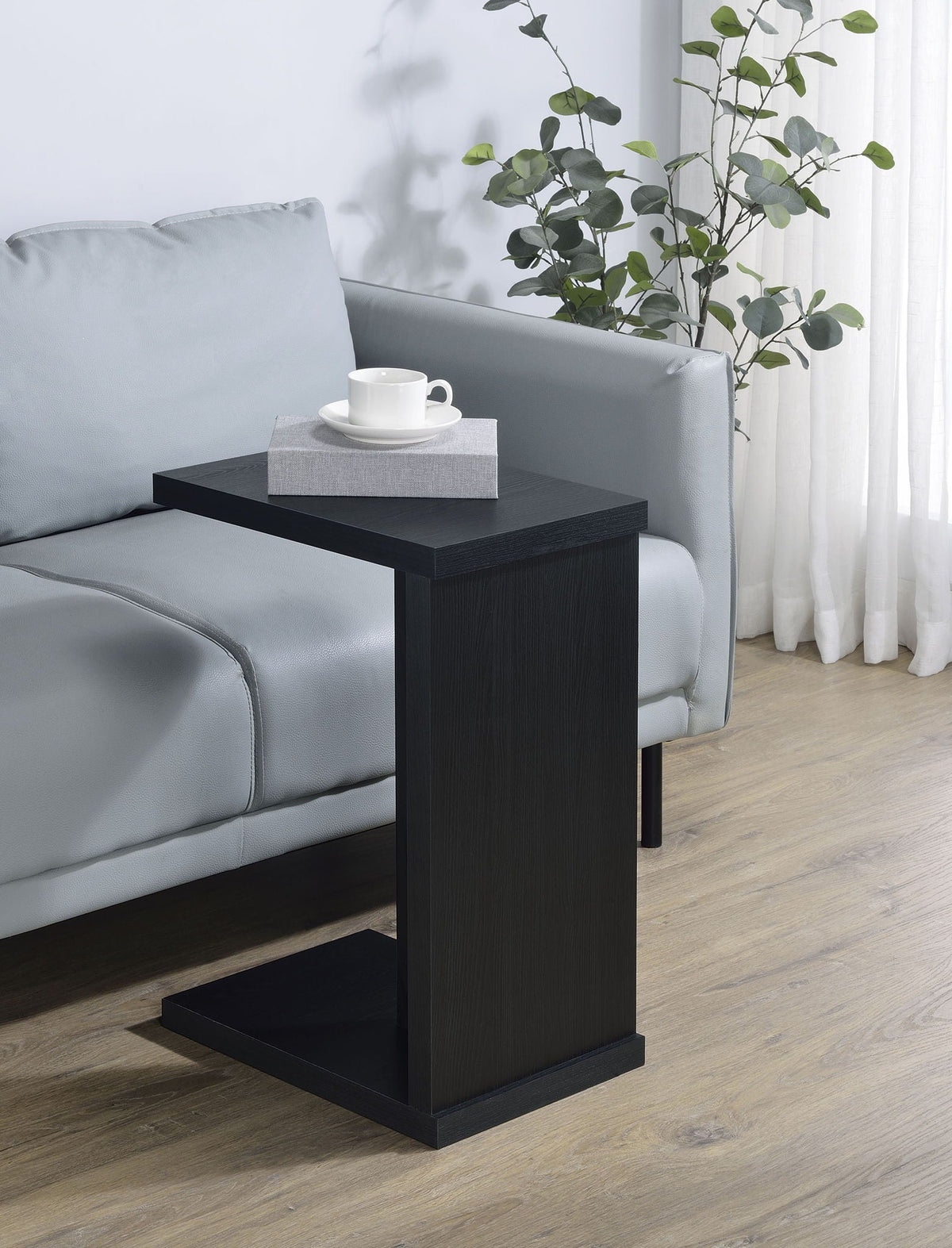 Clower Engineered Wood C-Shaped Sofa Side Table Black by Unique Piece Furniture