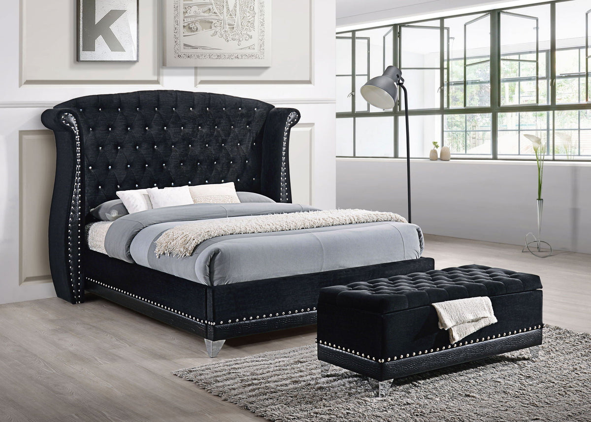 Barzini Upholstered Queen Wingback Bed Black by Unique Piece Furniture