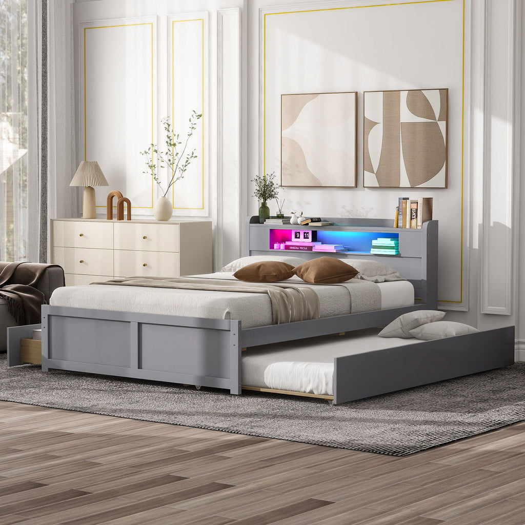 Storage Platform Bed With LED Lights, 2 Drawers And Trundle by Unique Piece Furniture