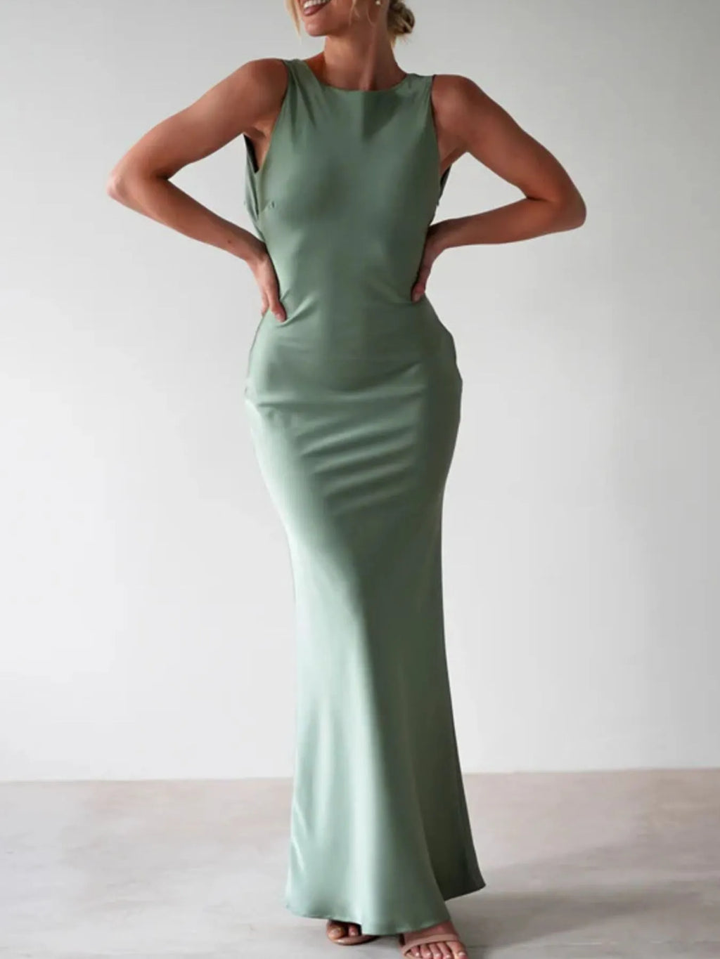 Satin Sleeveless Maxi Dress by Shopiebay